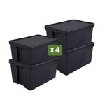 Pack and Move - Lot 4 Boîtes Stockage Plastique - 49 x 68 5 x 37 cm - 380KG Max - Stockage  Outils  Bricolage - Ultra Résistant - Réutilisable - 96L