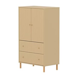 Flexa SAGA Armoire 2 portes et 2 tiroirs a facades rainurees Beige sable Oat Pieds et boutons en chene