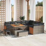 Ensemble de canapés de jardin de 12 pièces avec coussins Gris Poly Rattan Acacia