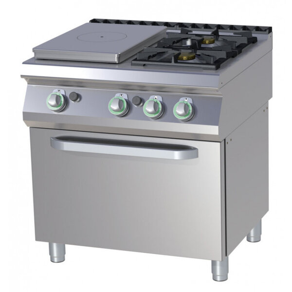 Fourneau 2 feux gaz et plaque coup de feu sur four électrique statique gn 2/1 - 19 1 kw -  -  800x730x900mm