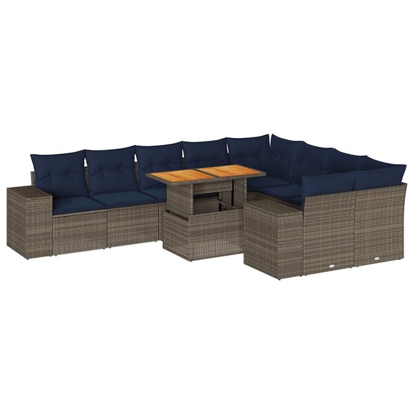 vidaXL Salon de jardin avec coussins 10 Pièces gris résine tressée