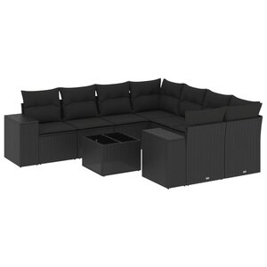 vidaXL Salon de jardin 9 Pièces avec coussins noir résine tressée