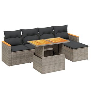 vidaXL Salon de jardin 6 Pièces avec coussins gris résine tressée