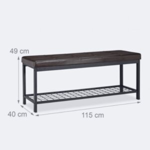 Banc banquette range chaussures ouvert synthétique support grillage métal 115 cm marron 13_0000367_3