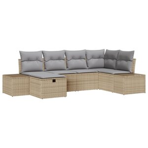 vidaXL Ensemble de Canapé de Jardin de 6 pièces avec Coussins Beige en Poly Rattan