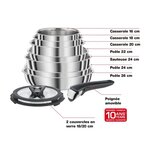 SEB L953SA04 Compact Batterie de cuisine 10 p inox, Induction, 3 poeles, 3 casseroles, 1 sauteuse, Couvercles, Spatules, Poignées