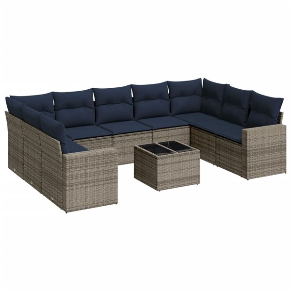 vidaXL Salon de jardin 10 Pièces avec coussins gris résine tressée