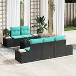 vidaXL Ensemble de canapé de jardin avec coussin 6 Pièces Noir polyrotin