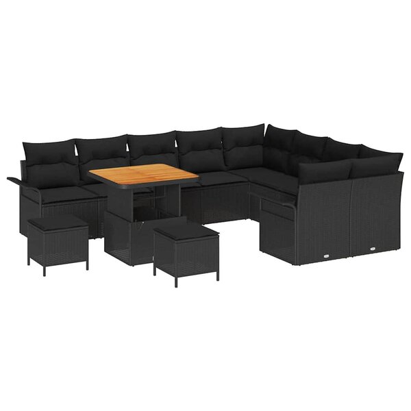 vidaXL Ensemble de canapé de jardin 12 Pièces Noir 80 x 80 x 71 cm