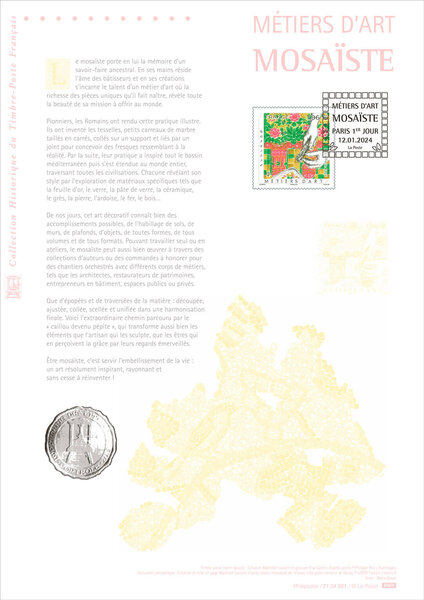 Document philatélique - Métiers d'art - Mosaïste