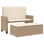 vidaXL Banc de jardin et coussins et repose-pied beige résine tressée