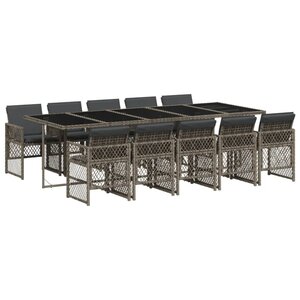vidaXL Ensemble à manger de jardin 11Pièces avec coussins gris poly rotin