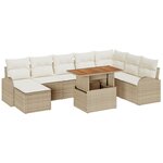 vidaXL Ensemble de Salle à Manger de Jardin 9 Pièces Avec Coussins Beige Poly Rattan Acacia