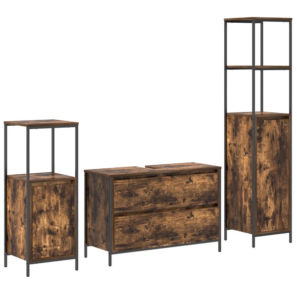 Ensemble de mobilier de salle de bain 3 pièces en chêne fumé en bois d'ingénierie