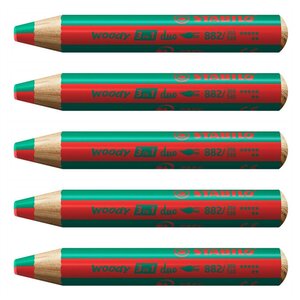 Crayon multi-talents woody 3 in 1 duo - rouge-vert foncé x 5 STABILO