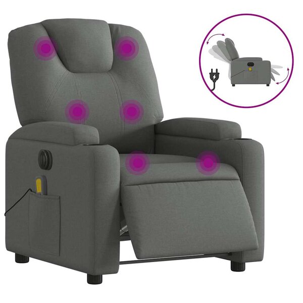 vidaXL Fauteuil inclinable de massage électrique gris foncé tissu