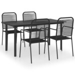 vidaXL Mobilier à dîner d'extérieur 5 Pièces Noir Verre et acier