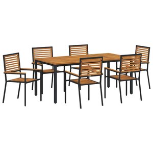 Ensemble de Salle à Manger de Jardin 7 Pièces en Poly Rattan Noir Acacia