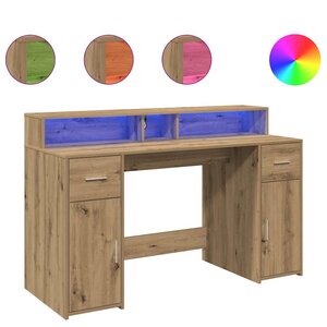 vidaXL Bureau avec lumières LED chêne artisanal bois d'ingénierie