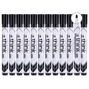 Marqueur effaçable Think à sec pointe ogive 2.0mm noir  peu odorant  effaçage facile x 12 DELI