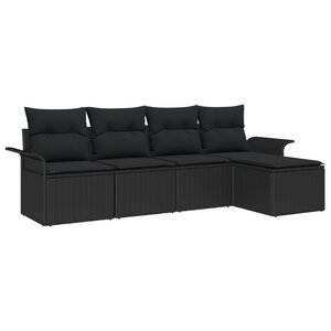 Ensemble de canapé de jardin 5 pièces noir avec coussins en Rotin Poly