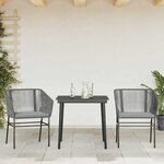 vidaXL Ensemble à manger jardin coussins 3 Pièces gris poly rotin verre