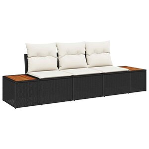 vidaXL Ensemble de canapé de jardin 3 Pièces Noir et crème Poly rotin