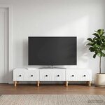 vidaXL Meuble TV Blanc brillant 147 x 34 5 x 30 cm Bois d'ingénierie