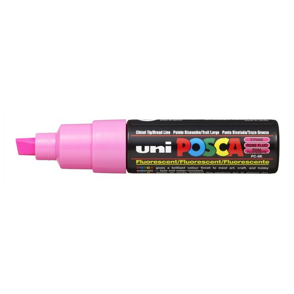 Marqueur pointe large biseautée pc8k 8mm rose fluo x 6 POSCA