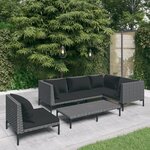 vidaXL Salon de jardin 6 Pièces avec coussins Résine tressée Gris foncé