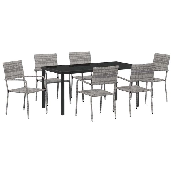 vidaXL Ensemble de salle à manger pour jardin 7 Pièces Gris Poly rotin