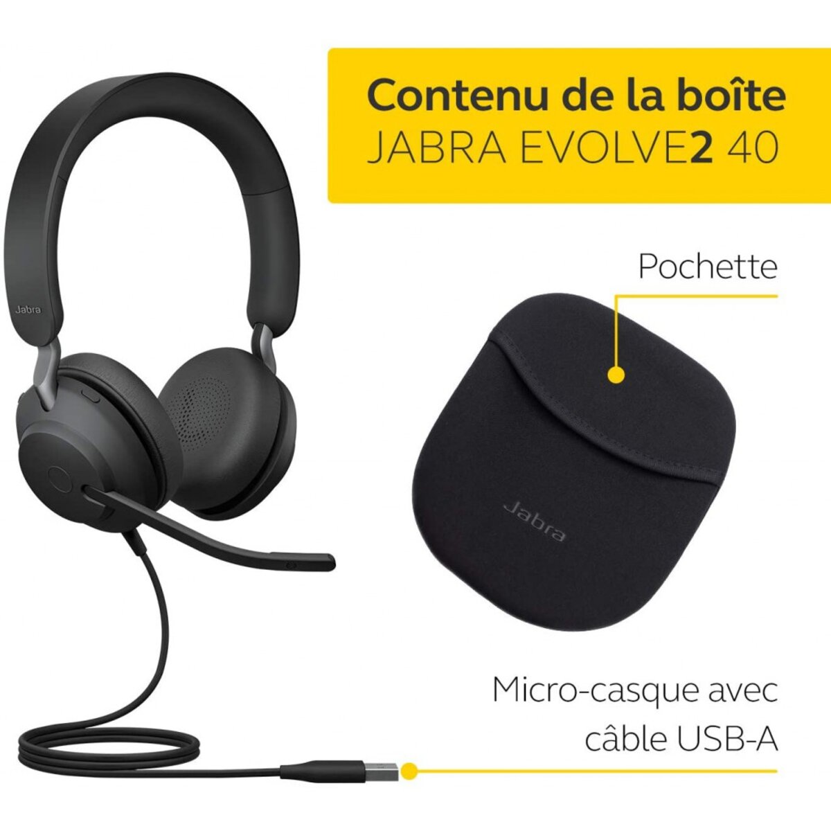 Jabra Evolve2 65 - Casque PC Sans Fil - Adaptateur Bluetooth - USB