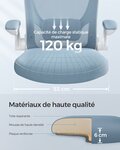 Fauteuil de bureau avec accoudoir rabattable chaise de bureau en toile siège pivotant à 360° support lombaire réglable gain de place bleu 12_0005865