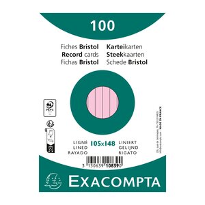 Paquet 100 Fiches Sous Film - Bristol Ligné Non Perforé 105x148mm - Rose - X 20 - Exacompta