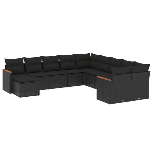 vidaXL Salon de jardin 11 Pièces avec coussins noir résine tressée