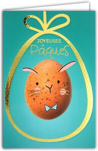 Carte Joyeuses PÂQUES Lapin œuf en Or Doré Brillant avec Enveloppe 12x17 5cm