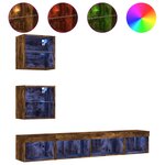 vidaXL Unités murales TV avec LED 5 Pièces chêne fumé bois d'ingénierie