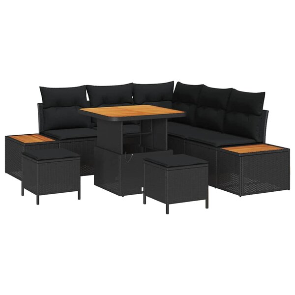 vidaXL Ensemble de canapé de jardin avec coussin 8 Pièces Noir Poly rotin