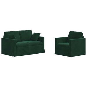 vidaXL Canapé 2 Pièces Vert foncé 138 x 78 x 80 cm Velours