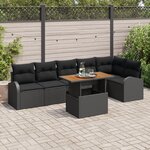 Canapé de jardin 7 pièces avec coussins Noir Poly Rotin