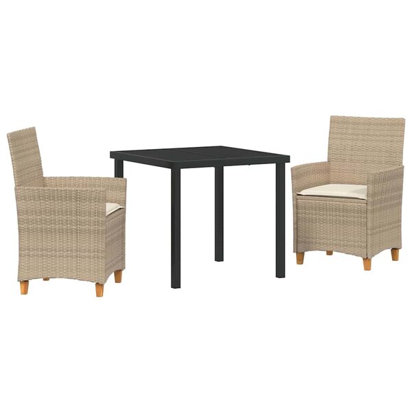vidaXL Ensemble de salle à manger pour jardin 3 Pièces Beige polyrotin