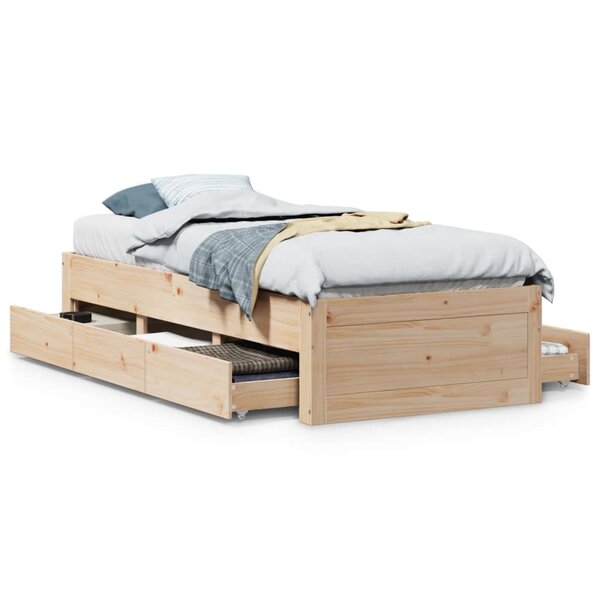 vidaXL Cadre de lit sans matelas avec tiroirs 75x190 cm bois de pin