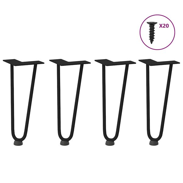 vidaXL Pieds en épingle à cheveux pour table basse 4 pièces Noir 30 cm Acier massif