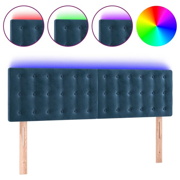 vidaXL Tête de lit à LED Bleu foncé 144x5x78/88 cm Velours