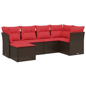 vidaXL Salon de jardin 6 Pièces avec coussins marron résine tressée
