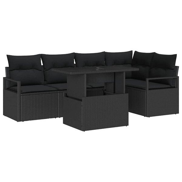 vidaXL Ensemble de canapé de jardin avec coussin 6 Pièces Noir polyrotin