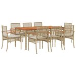 vidaXL Ensemble à manger de jardin et coussins 9 Pièces beige Poly rotin