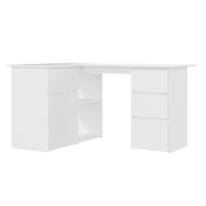 vidaXL Bureau d'angle Blanc 145x100x76 cm Bois d'ingénierie