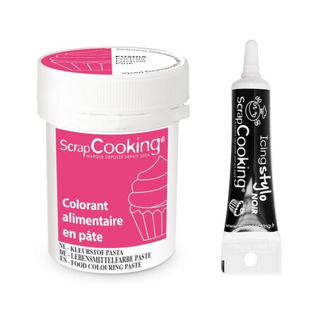 Colorant alimentaire en pâte 20 g Fuchsia + Stylo de glaçage noir