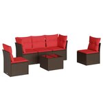 vidaXL Salon de jardin 6 Pièces avec coussins marron résine tressée